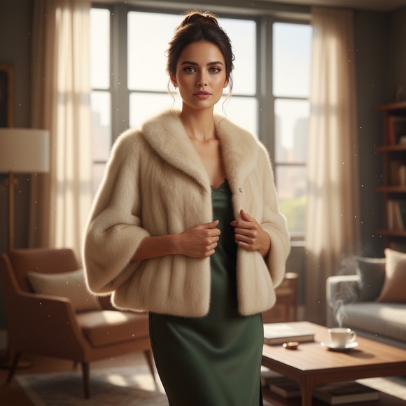 Luxuriuos Genuine Blonde Mink Fur Jacket Swing Coat Women's Size Large - Picture 1 of 12